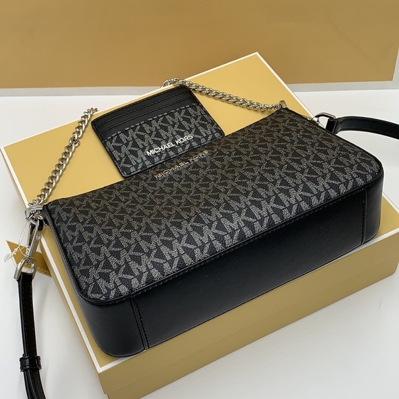 MICHAEL KORS GIFTABLE SHOULDER BAG & CARD HOLDER BOXED SET BLACK SIGNAT GLITTER - Picture 4 of 16